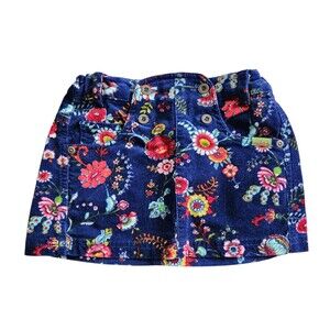 Oilily Skirt Blue Floral Corduroy Adjustable Waist Lined Girls Size 2y